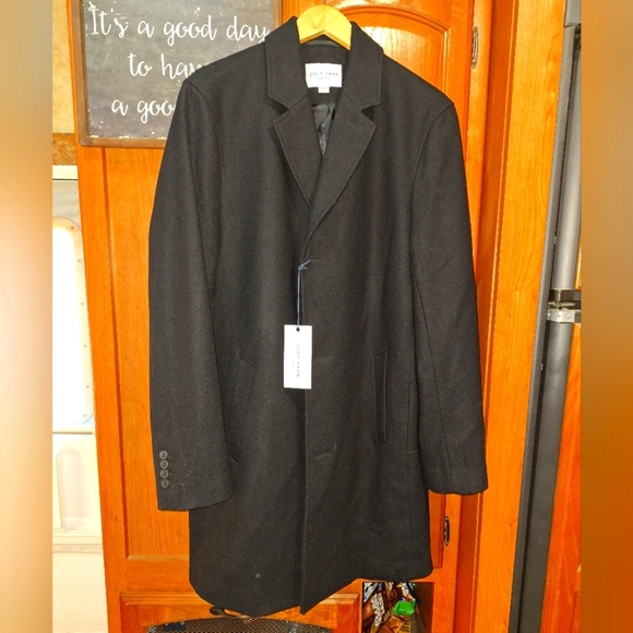 A Cole Haan Signature mens wool blend black trench coat in a size medium. NWT. - Picture 1 of 9